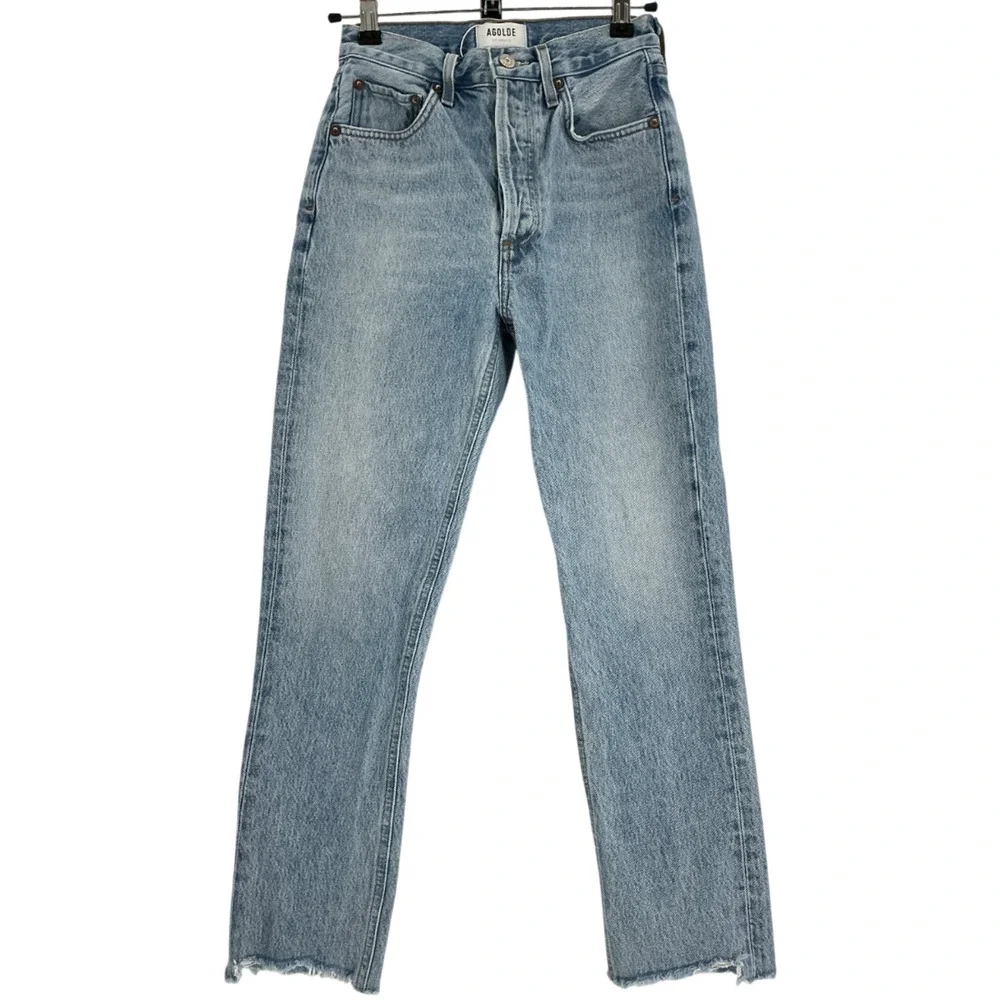 Agolde High-Rise Straight Cropped Blue Riley Denim Jeans Size 23 - Picture 2 of 4